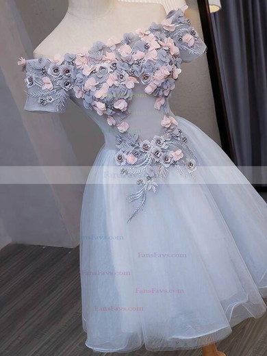 A-line Off-the-shoulder Lace Tulle Short/Mini Homecoming Dresses With Appliques Lace #Favs020110073