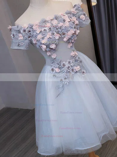 A-line Off-the-shoulder Lace Tulle Short/Mini Homecoming Dresses With Appliques Lace #Favs020110073