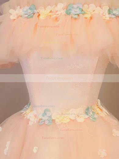 A-line Off-the-shoulder Lace Tulle Short/Mini Homecoming Dresses With Appliques Lace #Favs020110074