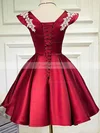 A-line V-neck Satin Short/Mini Homecoming Dresses With Appliques Lace #Favs020110076