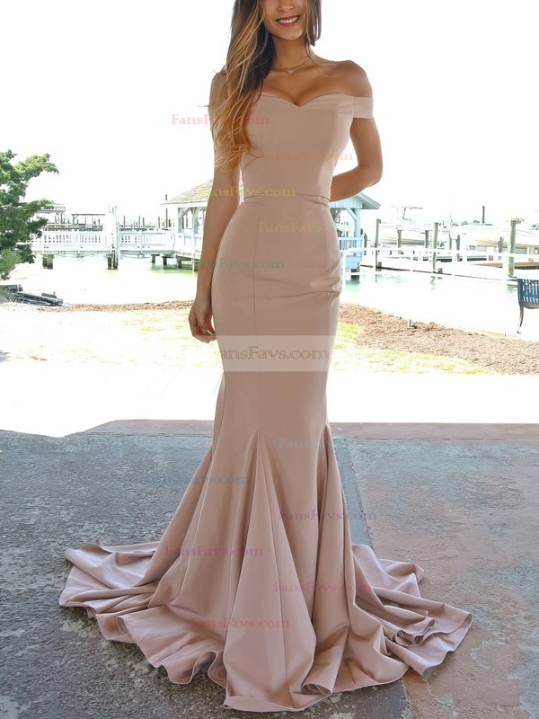 Trumpet/Mermaid Off-the-shoulder Stretch Crepe Sweep Train Sashes / Ribbons Prom Dresses #Favs020105727