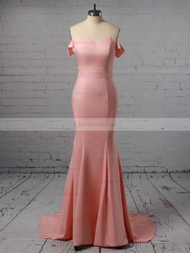 Trumpet/Mermaid Off-the-shoulder Stretch Crepe Sweep Train Sashes / Ribbons Prom Dresses #Favs020105727