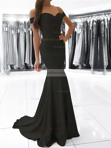 Trumpet/Mermaid Off-the-shoulder Stretch Crepe Sweep Train Sashes / Ribbons Prom Dresses #Favs020105727