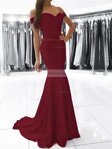 Trumpet/Mermaid Off-the-shoulder Stretch Crepe Sweep Train Sashes / Ribbons Prom Dresses #Favs020105727