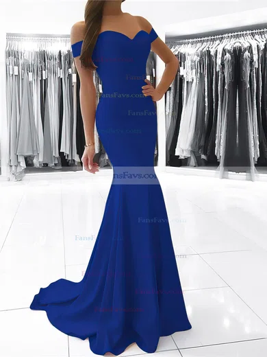 Trumpet/Mermaid Off-the-shoulder Stretch Crepe Sweep Train Sashes / Ribbons Prom Dresses #Favs020105727