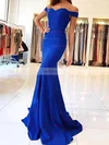 Trumpet/Mermaid Off-the-shoulder Stretch Crepe Sweep Train Sashes / Ribbons Prom Dresses #Favs020105727