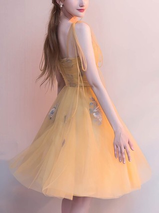 A-line Square Neckline Tulle Knee-length Homecoming Dresses With Ruffles|Sequins #Favs020110082 A-line Square Neckline Tulle Knee-length Homecoming Dresses With Ruffles|Sequins #Favs020110082