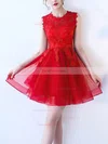 A-line Scoop Neck Lace Organza Short/Mini Homecoming Dresses With Appliques Lace #Favs020110083