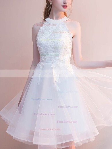A-line Scoop Neck Lace Organza Knee-length Homecoming Dresses With Appliques Lace #Favs020110084