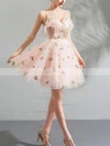 A-line V-neck Tulle Short/Mini Homecoming Dresses With Flower(s) #Favs020110087