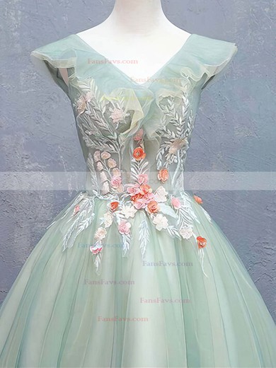 A-line V-neck Lace Tulle Short/Mini Homecoming Dresses With Flower(s) #Favs020110088