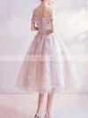 A-line Off-the-shoulder Lace Tulle Tea-length Homecoming Dresses With Appliques Lace #Favs020110089