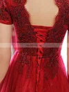 A-line V-neck Lace Tulle Tea-length Homecoming Dresses With Appliques Lace #Favs020110090