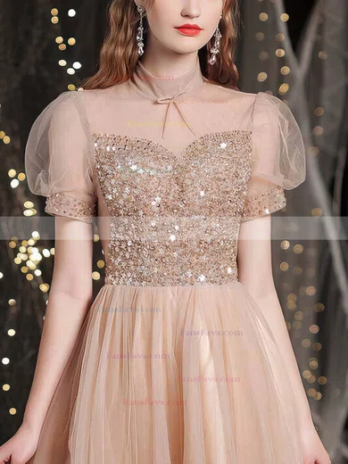 A-line High Neck Tulle Short/Mini Homecoming Dresses With Beading #Favs020110091