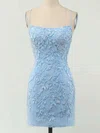 Sheath/Column Scoop Neck Lace Tulle Short/Mini Homecoming Dresses With Appliques Lace #Favs020110092