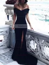 Trumpet/Mermaid Off-the-shoulder Silk-like Satin Sweep Train Split Front Prom Dresses #Favs020105741