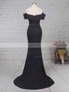 Trumpet/Mermaid Off-the-shoulder Silk-like Satin Sweep Train Split Front Prom Dresses #Favs020105741