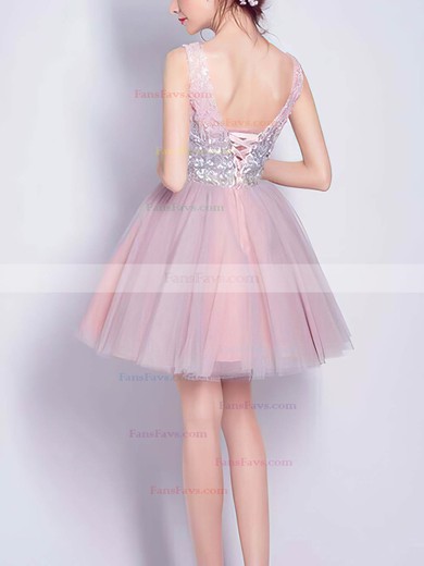 A-line V-neck Tulle Sequined Short/Mini Homecoming Dresses #Favs020110097