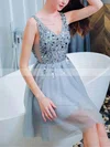 A-line V-neck Tulle Sequined Short/Mini Homecoming Dresses With Beading #Favs020110099