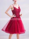 A-line V-neck Lace Tulle Knee-length Homecoming Dresses With Appliques Lace #Favs020110100