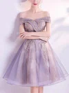 A-line Off-the-shoulder Lace Tulle Knee-length Homecoming Dresses With Appliques Lace #Favs020110104