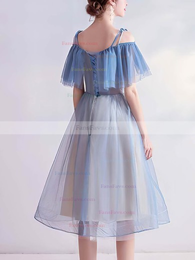A-line V-neck Organza Tea-length Homecoming Dresses With Appliques Lace #Favs020110106