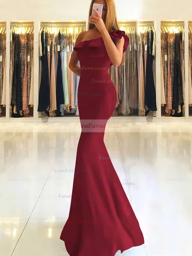 Trumpet/Mermaid One Shoulder Stretch Crepe Floor-length Ruffles Prom Dresses #Favs020105742