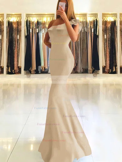 Trumpet/Mermaid One Shoulder Stretch Crepe Floor-length Ruffles Prom Dresses #Favs020105742