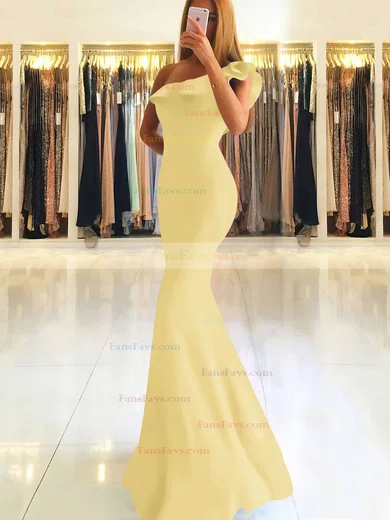 Trumpet/Mermaid One Shoulder Stretch Crepe Floor-length Ruffles Prom Dresses #Favs020105742