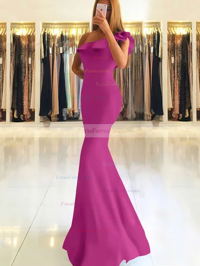 Trumpet/Mermaid One Shoulder Stretch Crepe Floor-length Ruffles Prom Dresses #Favs020105742