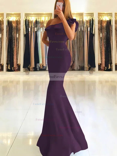Trumpet/Mermaid One Shoulder Stretch Crepe Floor-length Ruffles Prom Dresses #Favs020105742