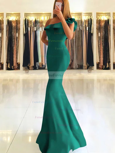 Trumpet/Mermaid One Shoulder Stretch Crepe Floor-length Ruffles Prom Dresses #Favs020105742