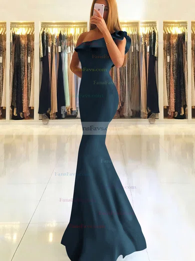 Trumpet/Mermaid One Shoulder Stretch Crepe Floor-length Ruffles Prom Dresses #Favs020105742