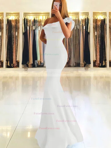 Trumpet/Mermaid One Shoulder Stretch Crepe Floor-length Ruffles Prom Dresses #Favs020105742