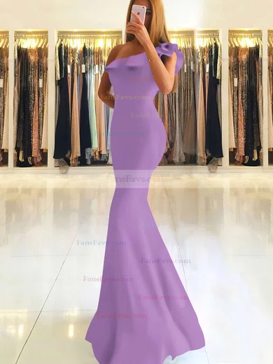 Trumpet/Mermaid One Shoulder Stretch Crepe Floor-length Ruffles Prom Dresses #Favs020105742