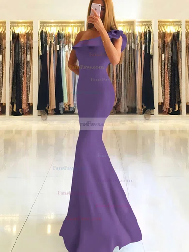 Trumpet/Mermaid One Shoulder Stretch Crepe Floor-length Ruffles Prom Dresses #Favs020105742