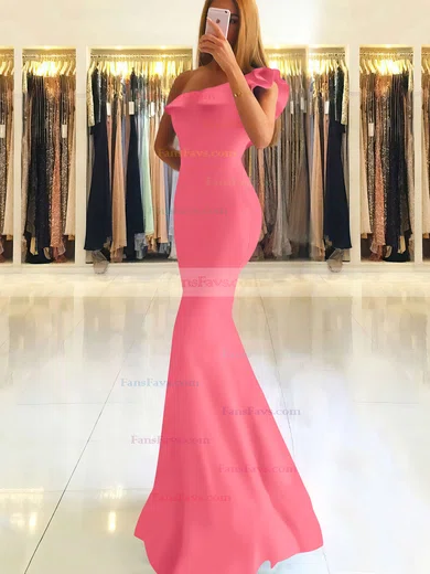 Trumpet/Mermaid One Shoulder Stretch Crepe Floor-length Ruffles Prom Dresses #Favs020105742