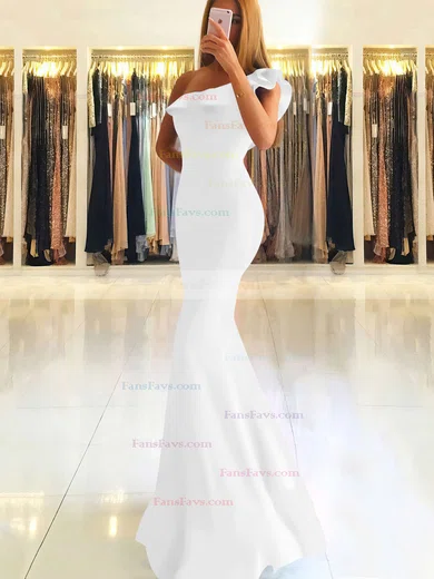 Trumpet/Mermaid One Shoulder Stretch Crepe Floor-length Ruffles Prom Dresses #Favs020105742