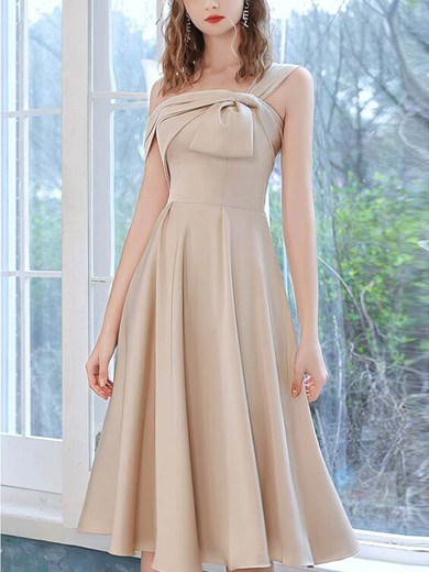 A-line One Shoulder Silk-like Satin Tea-length Homecoming Dresses #Favs020110113