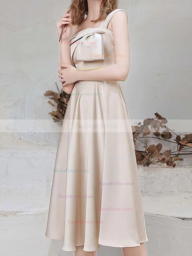 A-line One Shoulder Silk-like Satin Tea-length Homecoming Dresses #Favs020110113