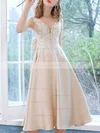 A-line V-neck Silk-like Satin Tea-length Homecoming Dresses With Beading #Favs020110115