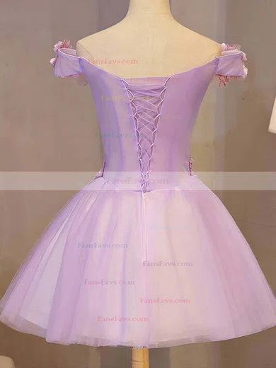 A-line Off-the-shoulder Lace Tulle Short/Mini Homecoming Dresses With Appliques Lace #Favs020110117