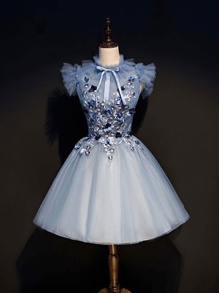 A-line High Neck Lace Tulle Short/Mini Homecoming Dresses With Appliques Lace #Favs020110121 A-line High Neck Lace Tulle Short/Mini Homecoming Dresses With Appliques Lace #Favs020110121