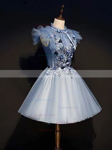 A-line High Neck Lace Tulle Short/Mini Homecoming Dresses With Appliques Lace #Favs020110121