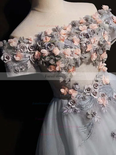 A-line Off-the-shoulder Lace Tulle Short/Mini Homecoming Dresses With Appliques Lace #Favs020110124