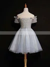A-line Off-the-shoulder Lace Tulle Short/Mini Homecoming Dresses With Appliques Lace #Favs020110124