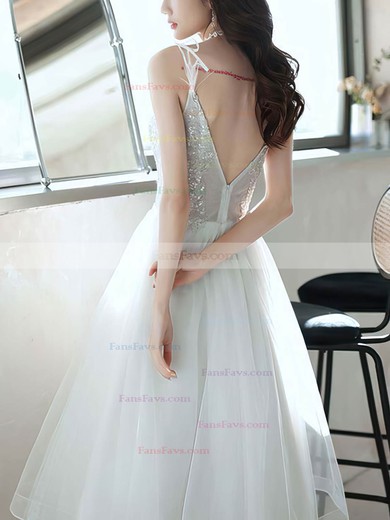 A-line V-neck Lace Tulle Tea-length Homecoming Dresses With Appliques Lace #Favs020110125
