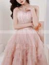 A-line Scoop Neck Lace Tulle Knee-length Homecoming Dresses With Appliques Lace #Favs020110126