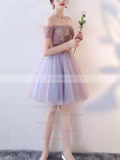 A-line Off-the-shoulder Lace Tulle Short/Mini Homecoming Dresses With Appliques Lace #Favs020110130