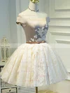 A-line Off-the-shoulder Lace Satin Tulle Short/Mini Homecoming Dresses With Appliques Lace #Favs020110132